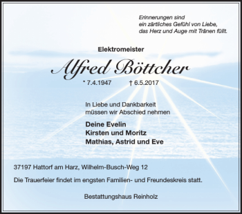 Traueranzeige von Alfred Böttcher von Harz Kurier