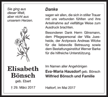 Traueranzeige von Elisabeth Bönsch von Harz Kurier