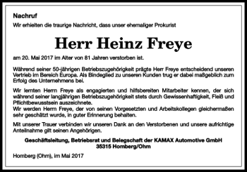 Traueranzeige von Heinz Freye von Harz Kurier