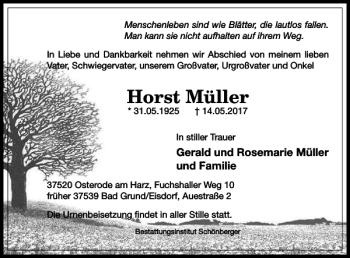 Traueranzeige von Horst Müller von Harz Kurier