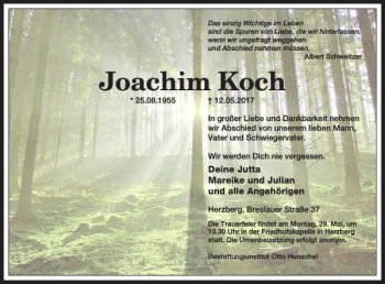 Traueranzeige von Joachim Koch von Harz Kurier