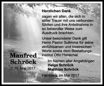 Traueranzeige von Manfred Schröck von Harz Kurier