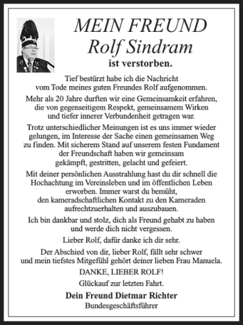 Traueranzeige von Rolf Sindram von Harz Kurier