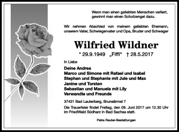 Traueranzeige von Wilfried Wildner von Harz Kurier