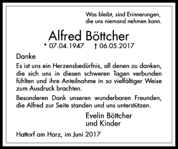 Traueranzeige von Alfred Böttcher von Harz Kurier