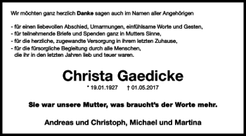 Traueranzeige von Christa Gaedicke von Harz Kurier