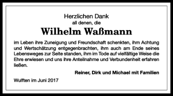 Traueranzeige von Wilhelm Waßmann von Harz Kurier