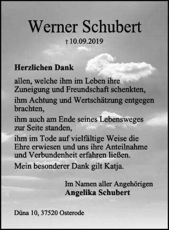 Traueranzeige von Angelika Schubert von Harz Kurier