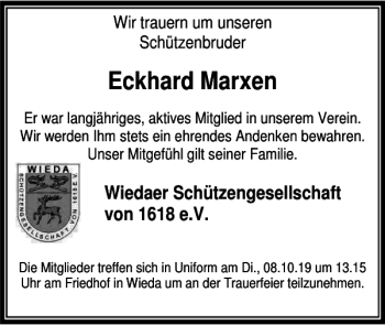 Traueranzeige von Eckhard Marxen von Harz Kurier