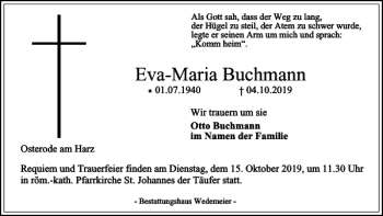 Traueranzeige von Eva-Maria Buchmann von Harz Kurier