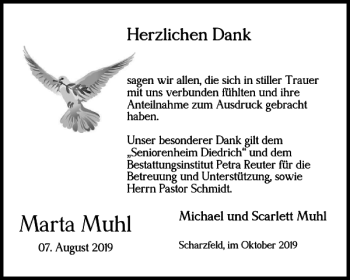 Traueranzeige von Marta Muhl von Harz Kurier