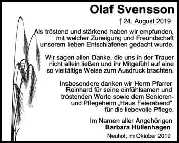 Traueranzeige von Olaf Svensson von Harz Kurier