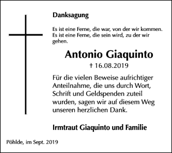Traueranzeige von Antonio Giaquinto von Harz Kurier