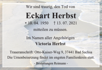 Traueranzeige von Eckart Herbst von Harz Kurier