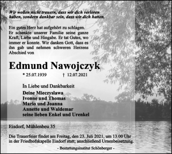 Traueranzeige von Edmund Nawojczyk von Harz Kurier