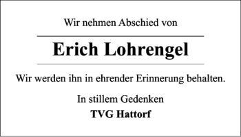 Traueranzeige von Erich Lohrengel von Harz Kurier