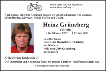 Traueranzeige von Heinz Grüneberg von Harz Kurier