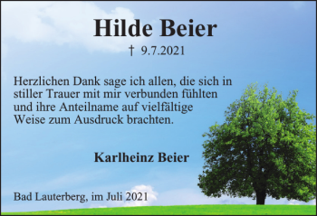 Traueranzeige von Hilde Beier von Harz Kurier