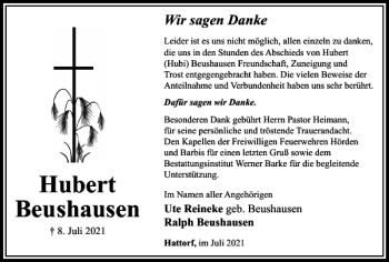Traueranzeige von Hubert Beushausen von Harz Kurier