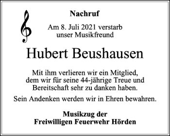 Traueranzeige von Hubert Beushausen von Harz Kurier