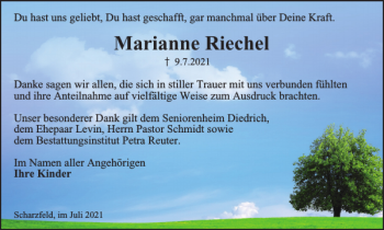Traueranzeige von Marianne Riechel von Harz Kurier