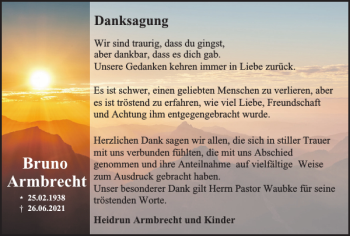 Traueranzeige von Bruno Armbrecht von Harz Kurier