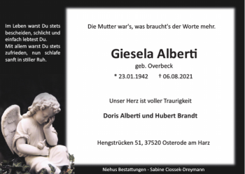 Traueranzeige von Giesela Alberti von Harz Kurier