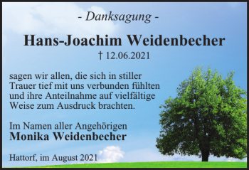 Traueranzeige von Hans-Joachim Weidenbecher von Harz Kurier