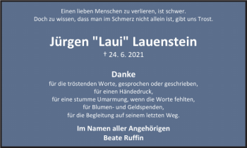 Traueranzeige von Jürgen Laui Lauenstein von Harz Kurier