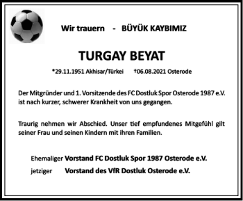 Traueranzeige von TURGAY BEYAT von Harz Kurier