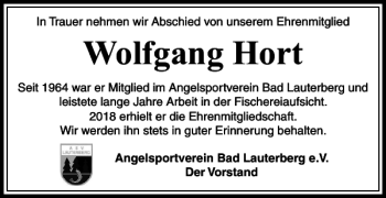 Traueranzeige von Wolfgang Hort von Harz Kurier