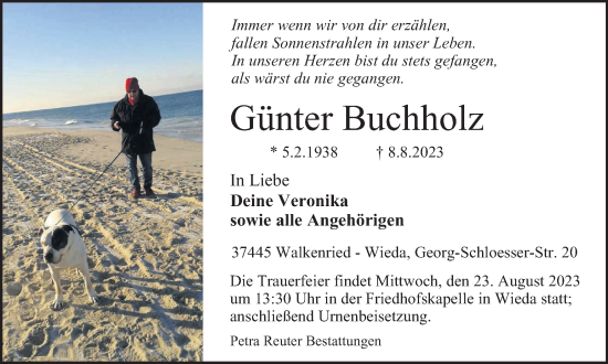 Traueranzeige von Günter Buchholz von Harz Kurier