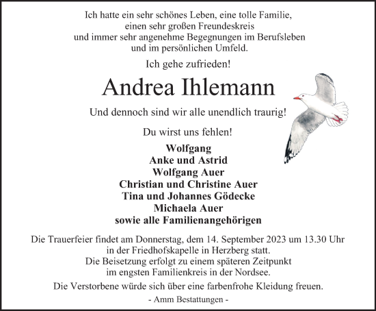 Traueranzeige von Andrea Ihlemann von Harz Kurier