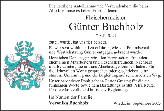 Traueranzeige von Günter Buchholz von Harz Kurier