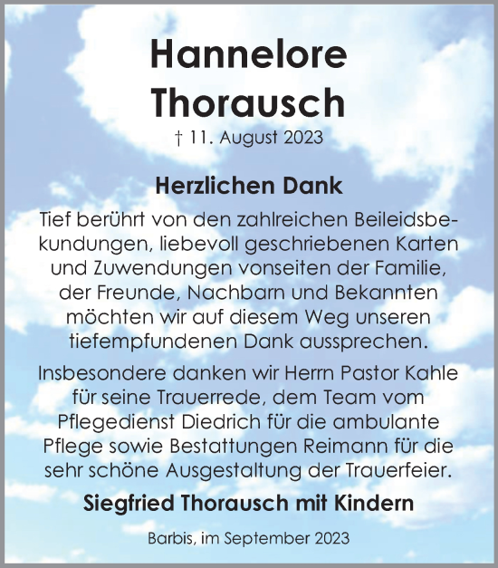Traueranzeige von Hannelore Thorausch von Harz Kurier