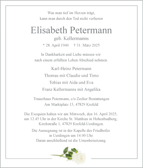 Traueranzeige von Elisabeth Petermann von Harz Kurier