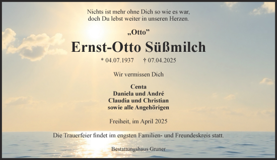 Traueranzeige von Ernst-Otto Süßmilch von Harz Kurier