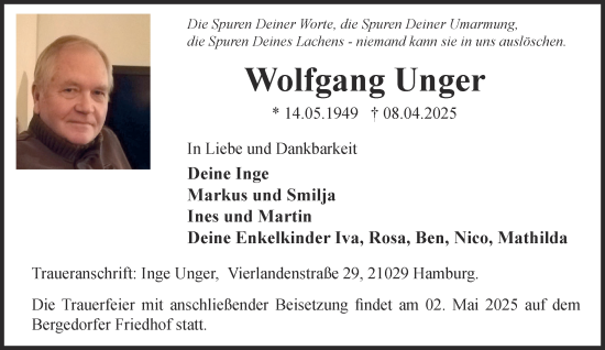 Traueranzeige von Wolfgang Unger von Harz Kurier