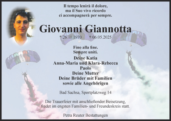 Traueranzeige von Giovanni Giannotta von Harz Kurier