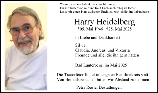 Traueranzeige von Harry Heidelberg von Harz Kurier
