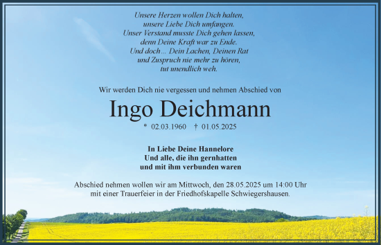 Traueranzeige von Ingo Deichmann von Harz Kurier