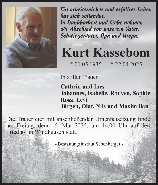 Traueranzeige von Kurt Kassebom von Harz Kurier