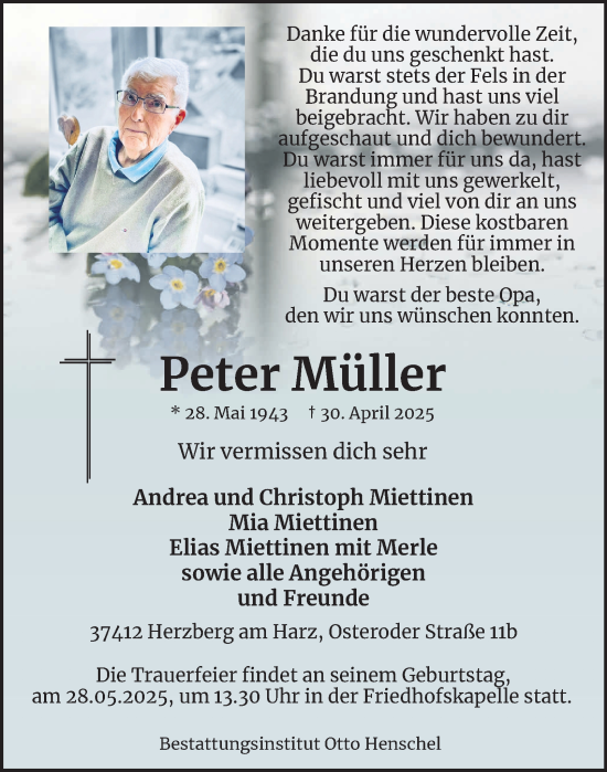 Traueranzeige von Peter Müller von Harz Kurier
