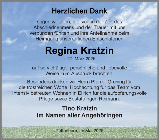 Traueranzeige von Regina Kratzin von Harz Kurier