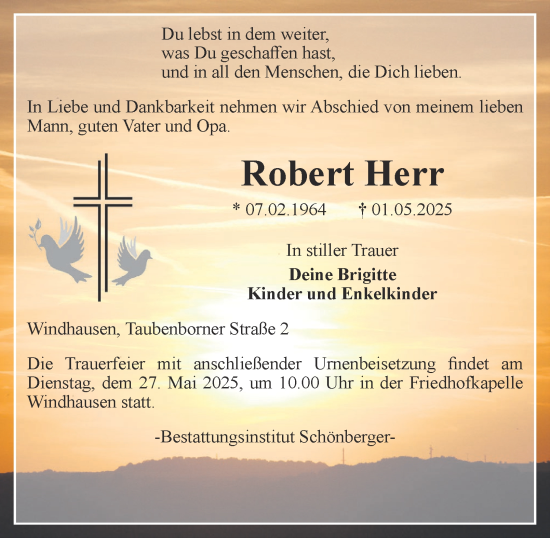 Traueranzeige von Robert Herr von Harz Kurier