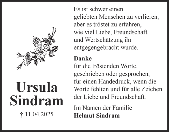 Traueranzeige von Ursula Sindram von Harz Kurier