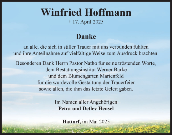 Traueranzeige von Winfried Hoffmann von Harz Kurier