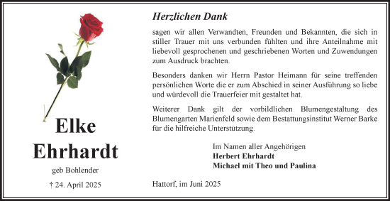 Traueranzeige von Elke Ehrhardt von Harz Kurier