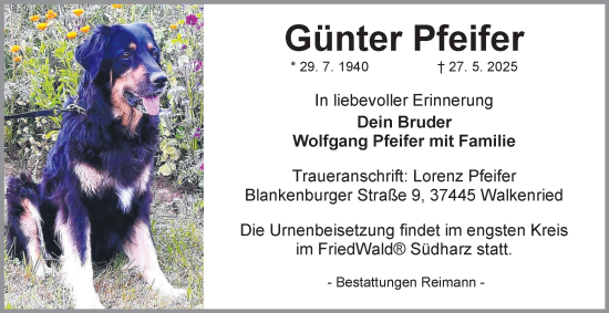 Traueranzeige von Günter Pfeifer von Harz Kurier