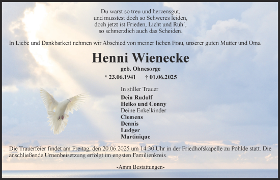 Traueranzeige von Henni Wienecke von Harz Kurier